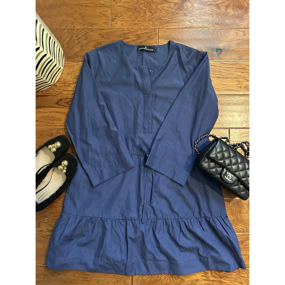 Pomander Place Tuckernuck Lucy Mini Dress Navy Blue Tie Waist Tiered Size S